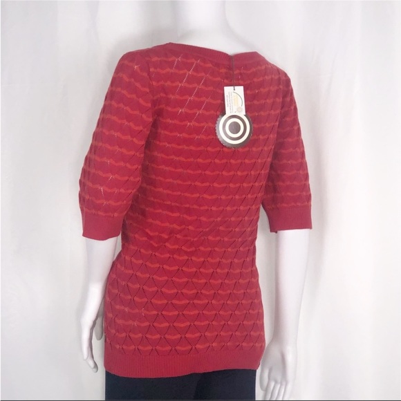 4 Funky Flavours Red & Orange Stripes Scoop Neck Open Knit Diamond Sweater SzXS - Picture 4 of 16